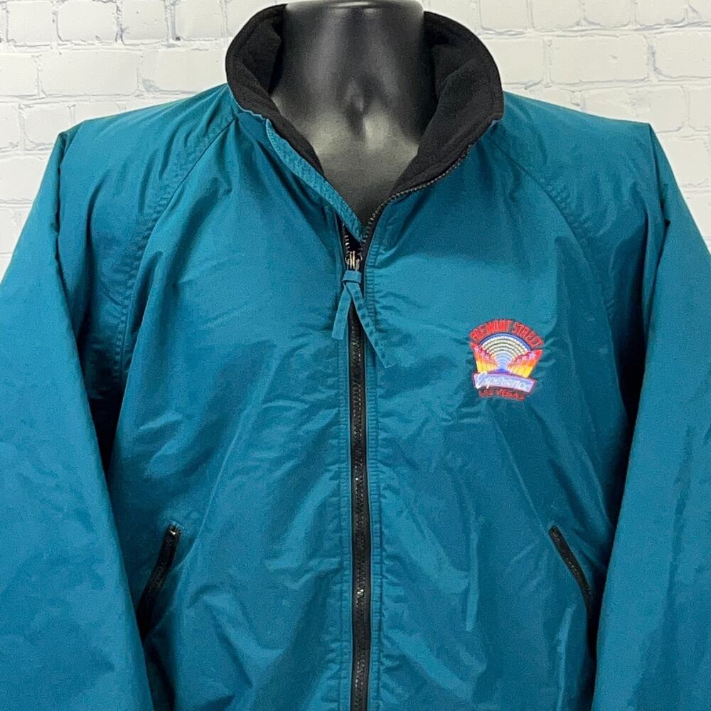 Vintage 90s Fremont Street Experience Bomber Jacket Las Vegas Green Mens L Large